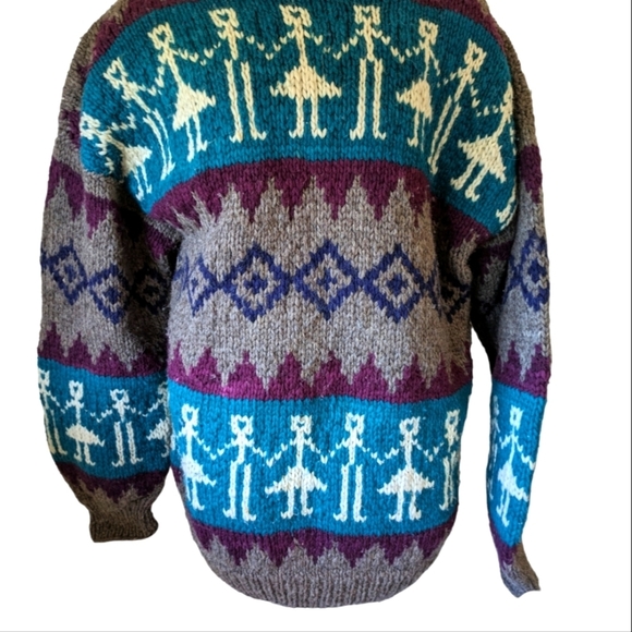 VTG Indigenous Sweater Nordic Print 100% Wool Pullover Sz XL  made in Ecuador - Picture 2 of 10